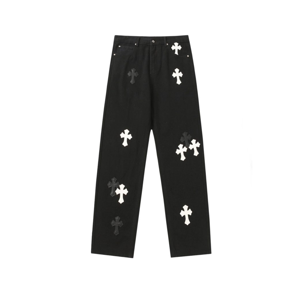 Chrome Hearts Letter & Cross Patch Black Jeans OKZY2026485