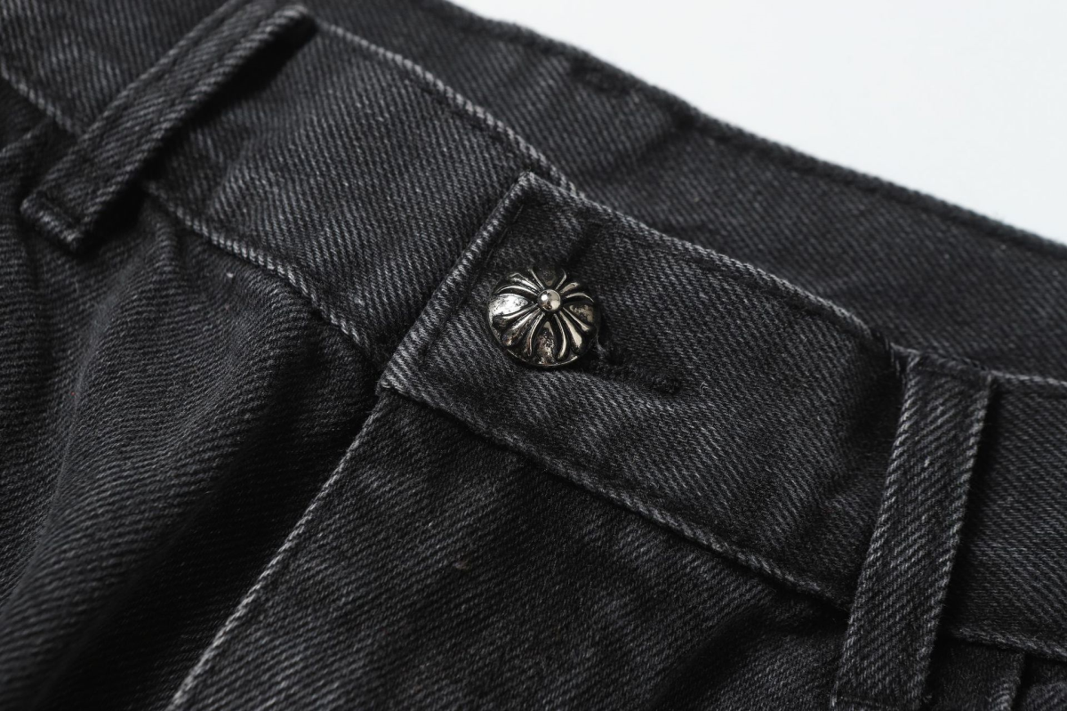 Chrome Hearts Blue Gradient Cross Patch Black Washed Baggy Jeans OKZY2026487