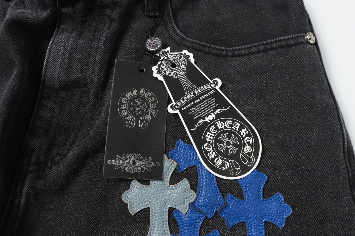 Chrome Hearts Blue Gradient Cross Patch Black Washed Baggy Jeans OKZY2026487