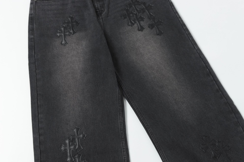 Chrome Hearts All Black Embossed Cross Patch Dark Wash Jeans OKZY2026488