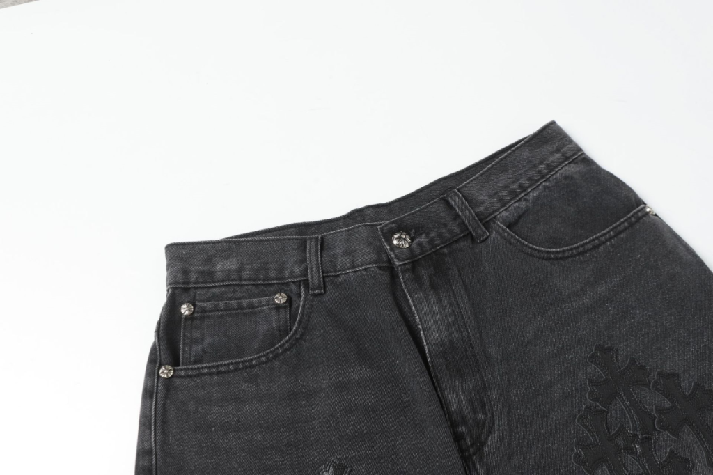 Chrome Hearts All Black Embossed Cross Patch Dark Wash Jeans OKZY2026488