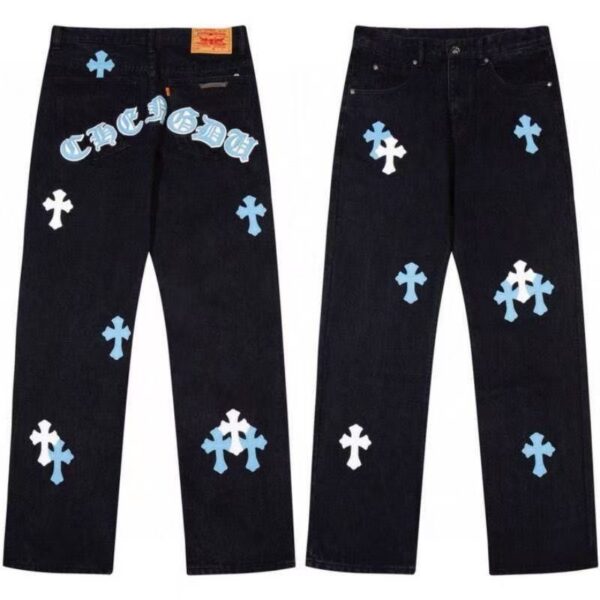 Chrome Hearts Light Blue White Cross Patch Jeans OKZY2026491
