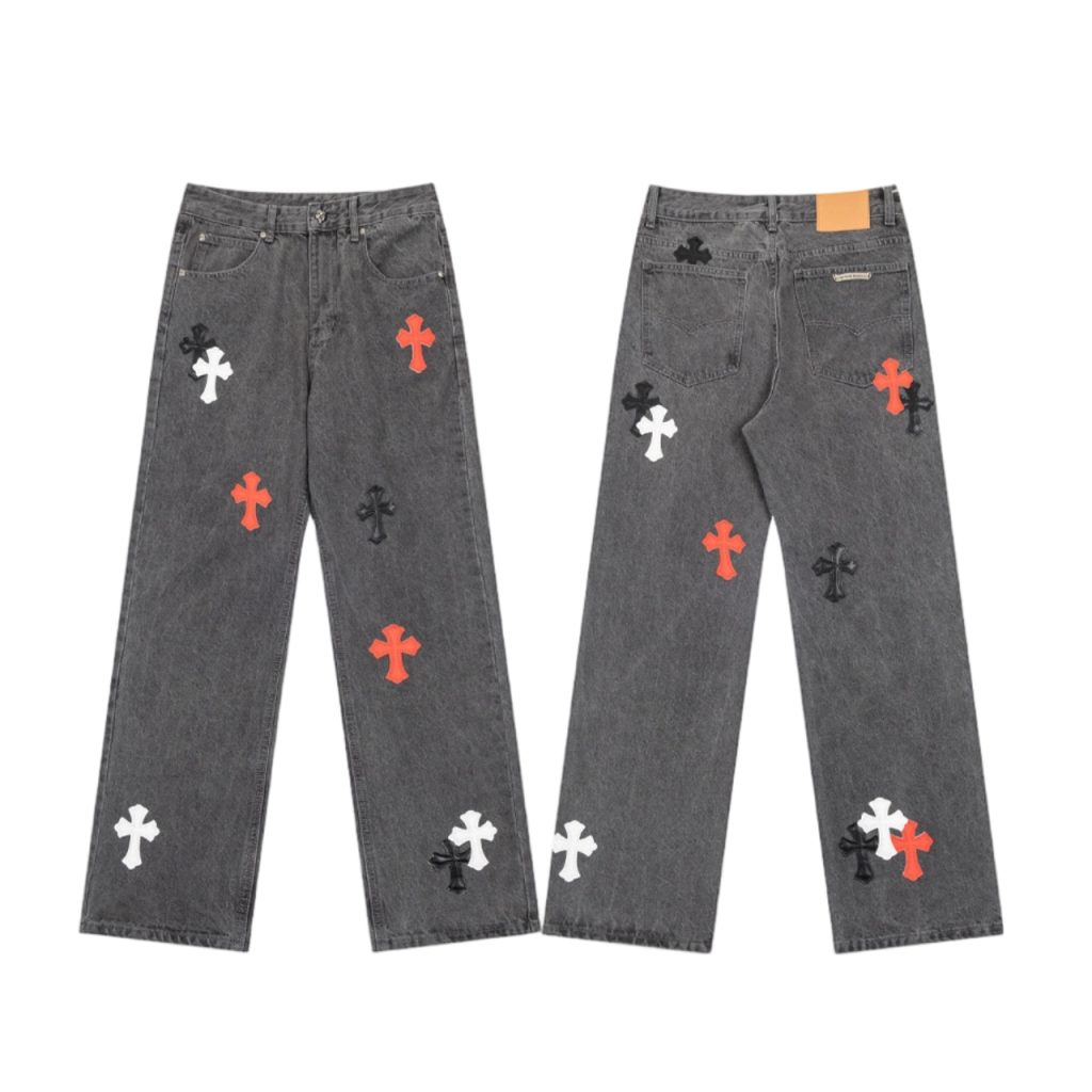 Chrome Hearts Multi Color Cross Patch Grey Jeans OKZY2026492