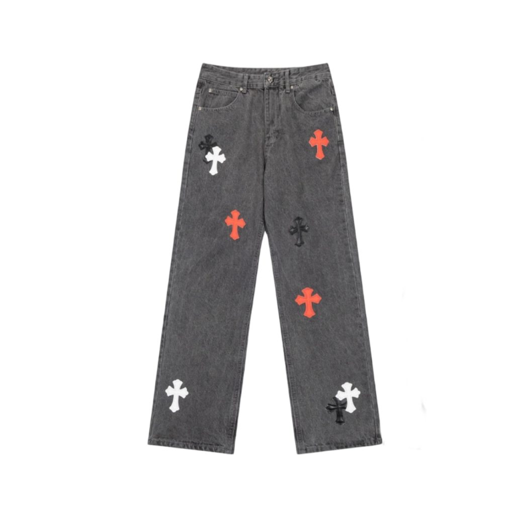 Chrome Hearts Multi Color Cross Patch Grey Jeans OKZY2026492