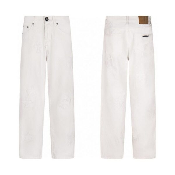 Chrome Hearts White Embossed Cross Jeans OKZY2026493