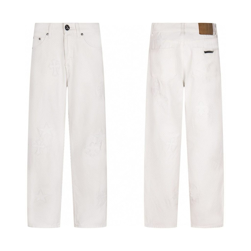 Chrome Hearts White Embossed Cross Jeans OKZY2026493