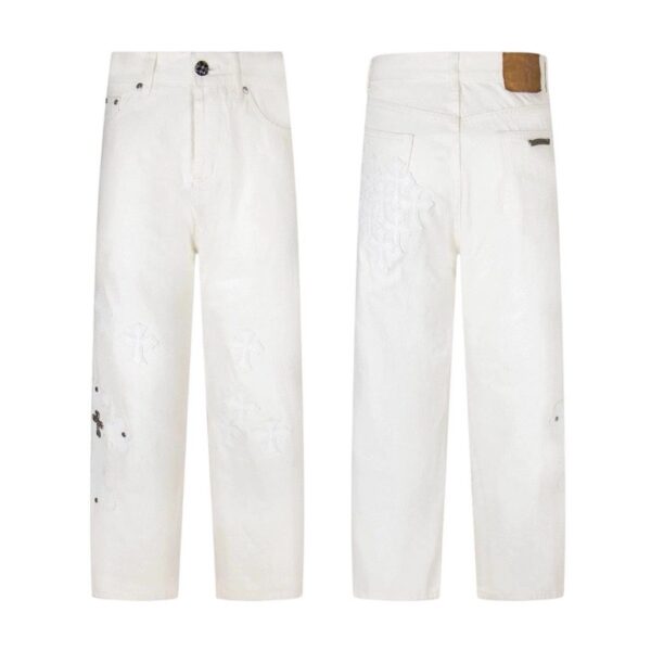 Chrome Hearts White Leather Cross Patch Jeans OKZY2026494