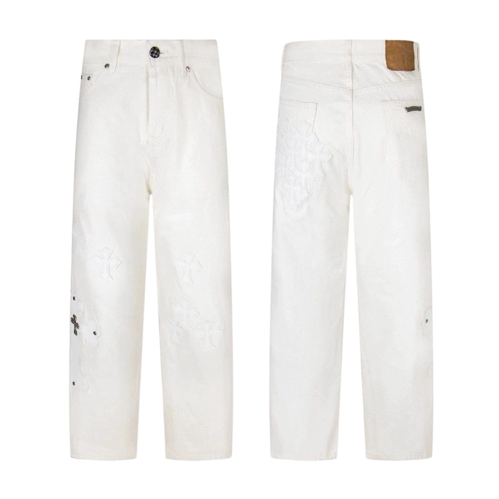 Chrome Hearts White Leather Cross Patch Jeans OKZY2026494