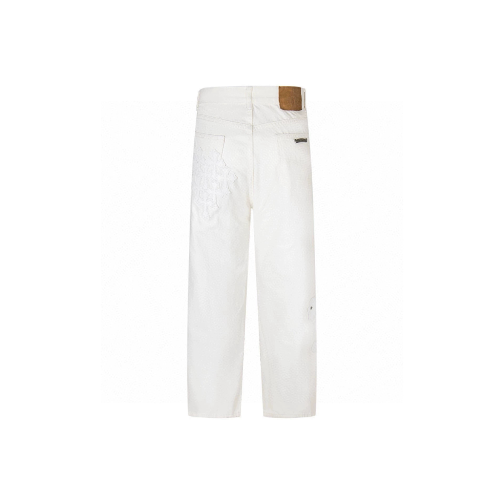 Chrome Hearts White Leather Cross Patch Jeans OKZY2026494