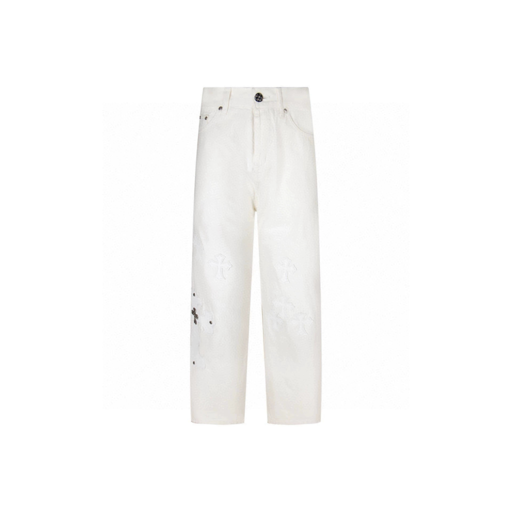 Chrome Hearts White Leather Cross Patch Jeans OKZY2026494