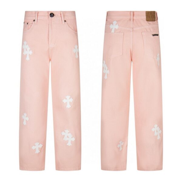 Chrome Hearts Light Pink White Cross Patch Jeans OKZY2026496