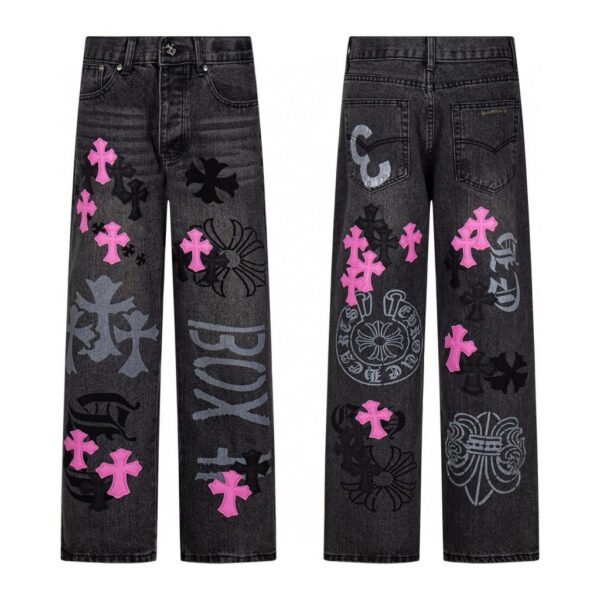 Chrome Hearts Pink Cross Vintage Black Jeans OKZY2026497