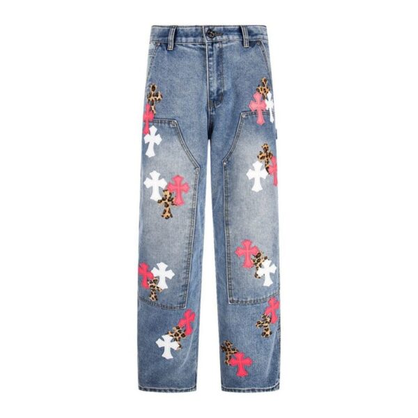 Chrome Hearts Leopard Pink White Cross Patch Carpenter Jeans OKZY2026499