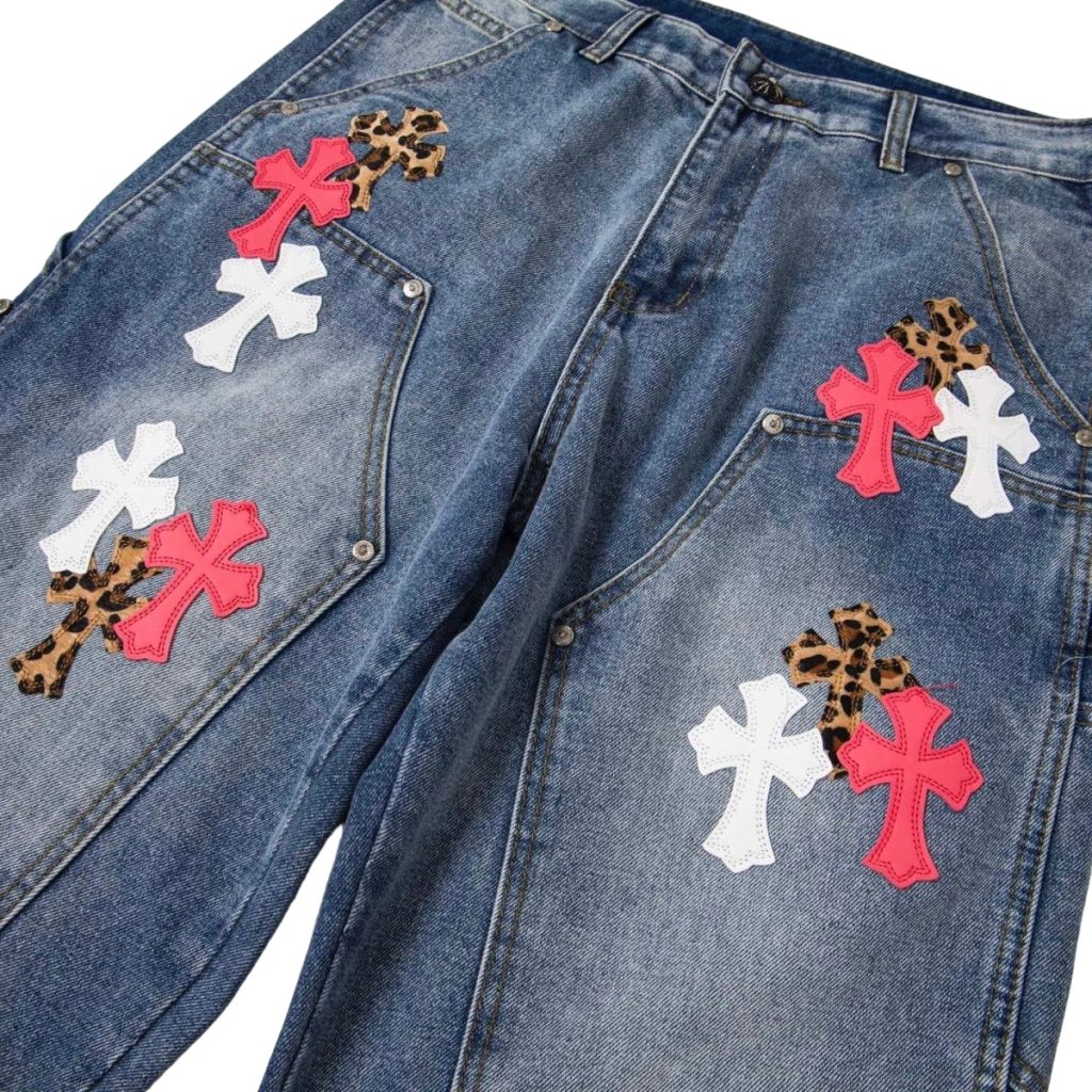 Chrome Hearts Leopard Pink White Cross Patch Carpenter Jeans OKZY2026499