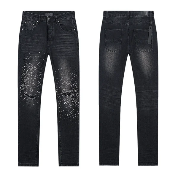 Amiri Scattered Rhinestone Ripped Black Jeans OKZY202649