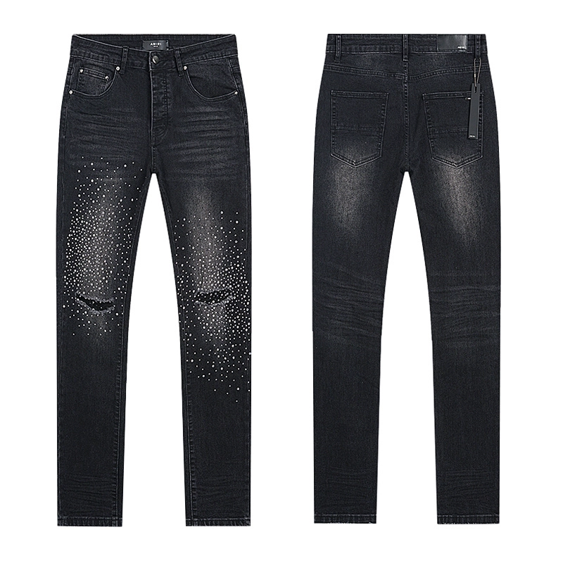 Amiri Scattered Rhinestone Ripped Black Jeans OKZY202649