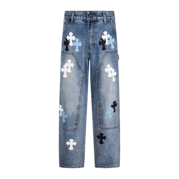 Chrome Hearts Light Blue Multi Cross Patch Carpenter Jeans OKZY2026500