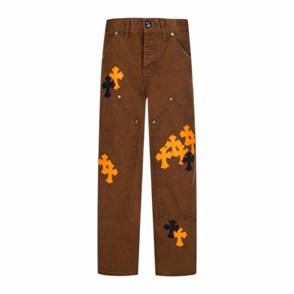 Chrome Hearts Brown Orange Black Cross Patch Carpenter Jeans OKZY2026501