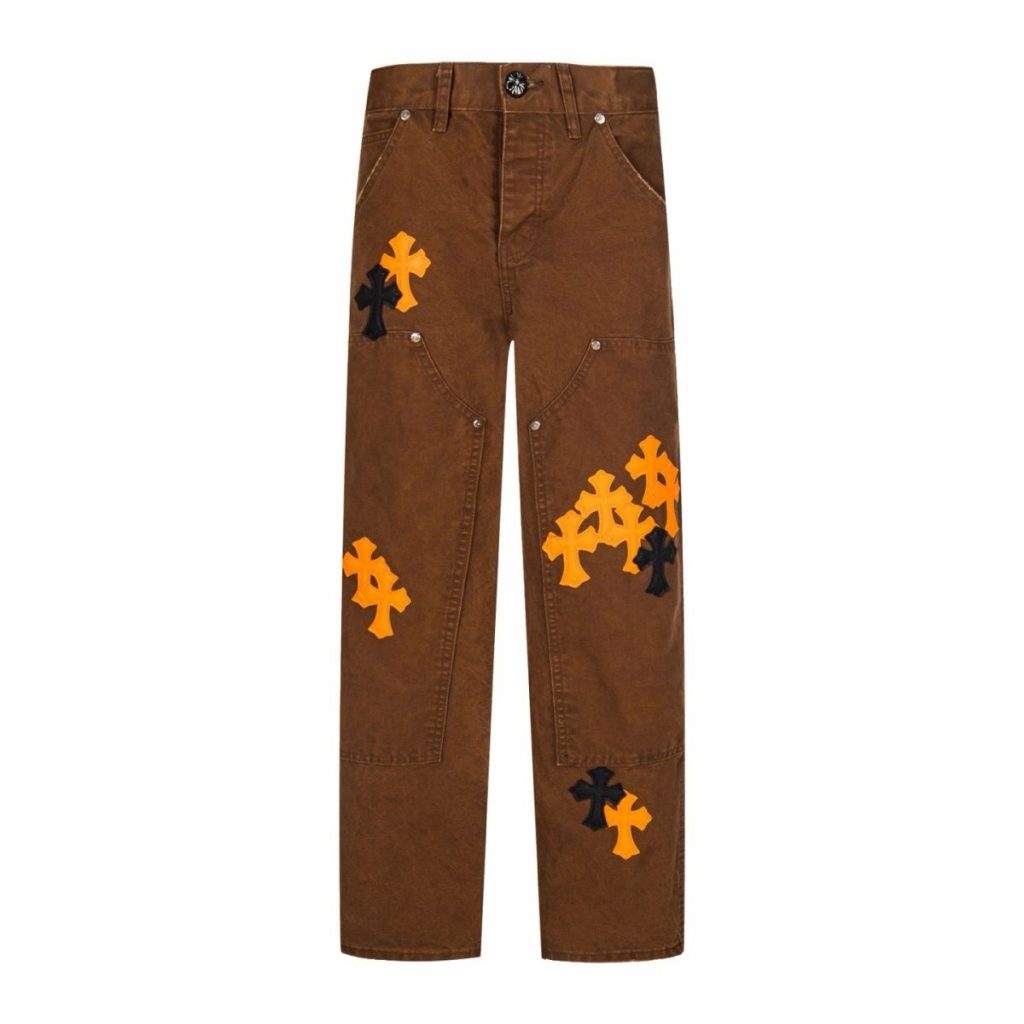 Chrome Hearts Brown Orange Black Cross Patch Carpenter Jeans OKZY2026501