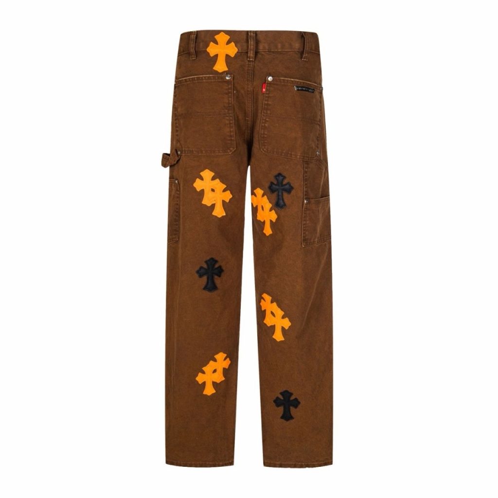 Chrome Hearts Brown Orange Black Cross Patch Carpenter Jeans OKZY2026501