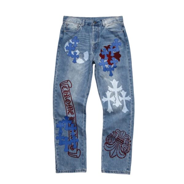 Chrome Hearts Multi Cross Patch Scroll Print Jeans OKZY2026502