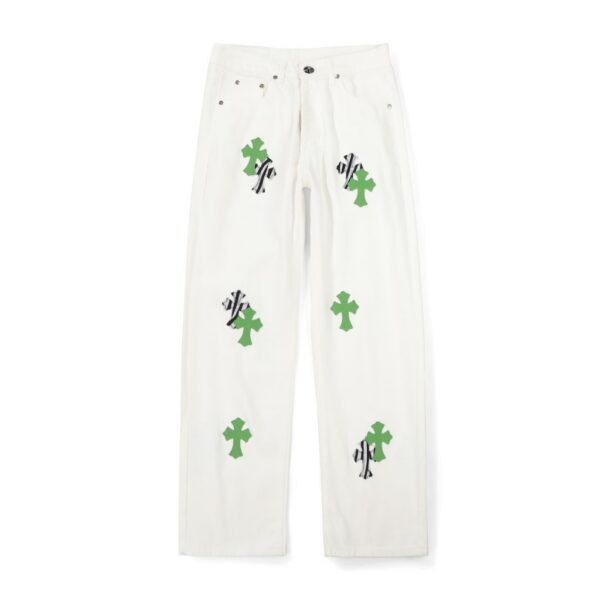 Chrome Hearts White Green Zebra Cross Patch Jeans OKZY2026503