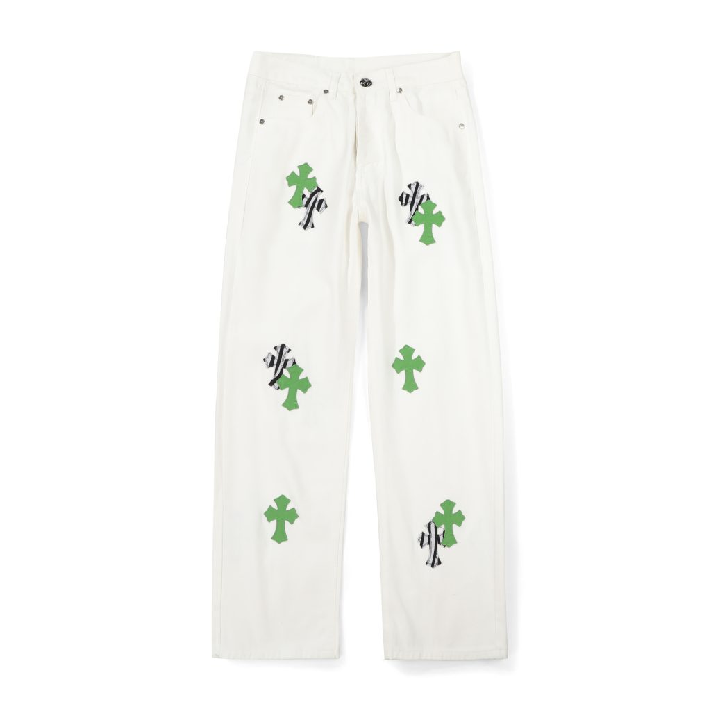 Chrome Hearts White Green Zebra Cross Patch Jeans OKZY2026503
