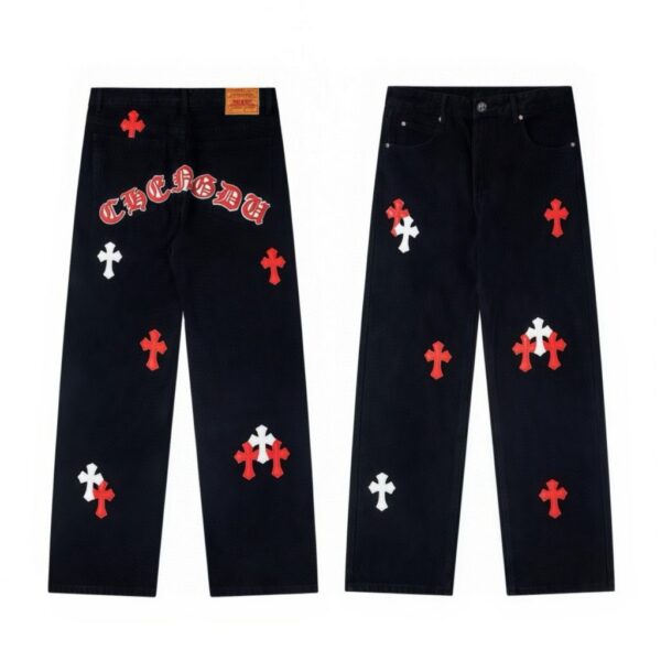 Chrome Hearts Black Red White Cross Letter Patch Jeans OKZY2026507