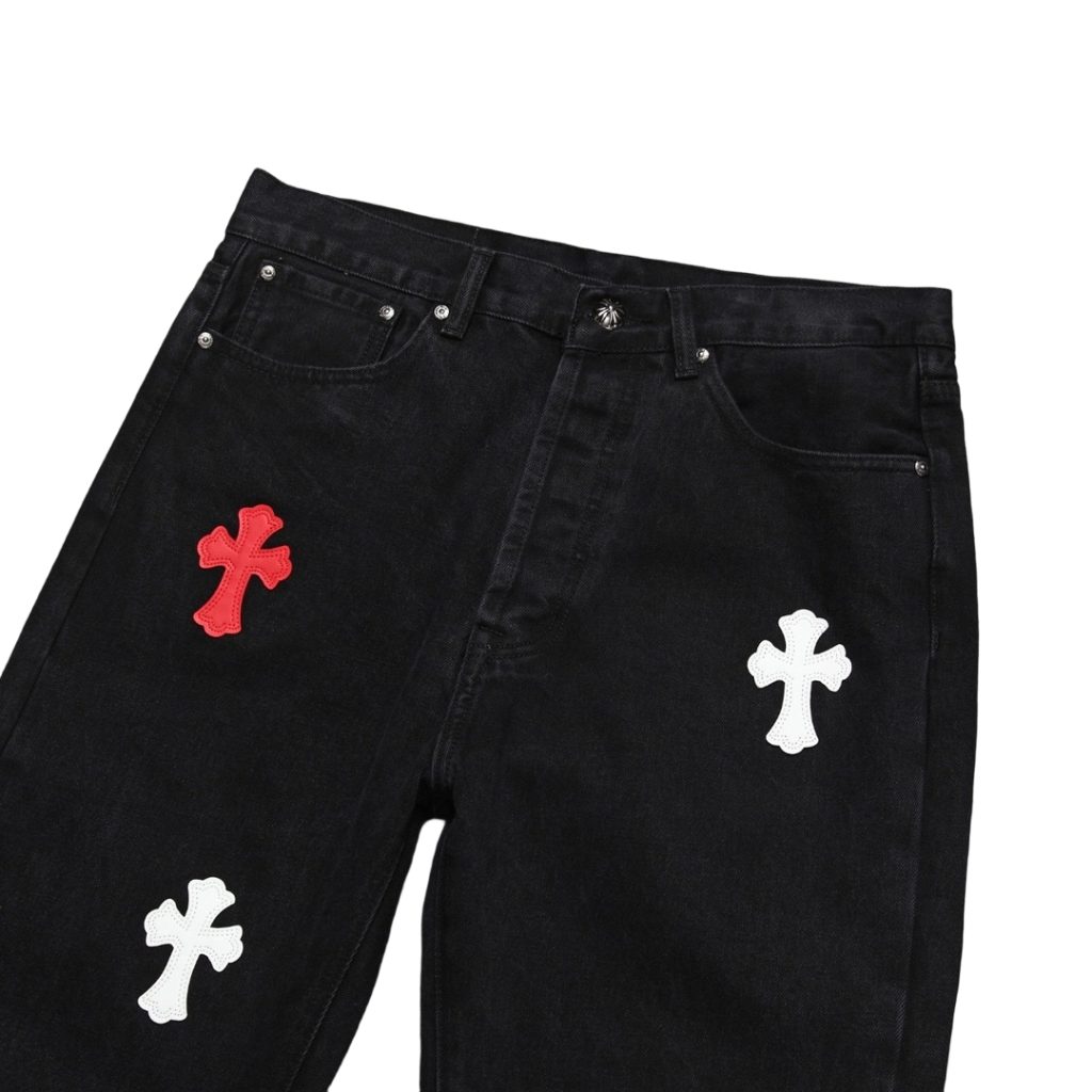 Chrome Hearts Black Red White Cross Letter Patch Jeans OKZY2026507