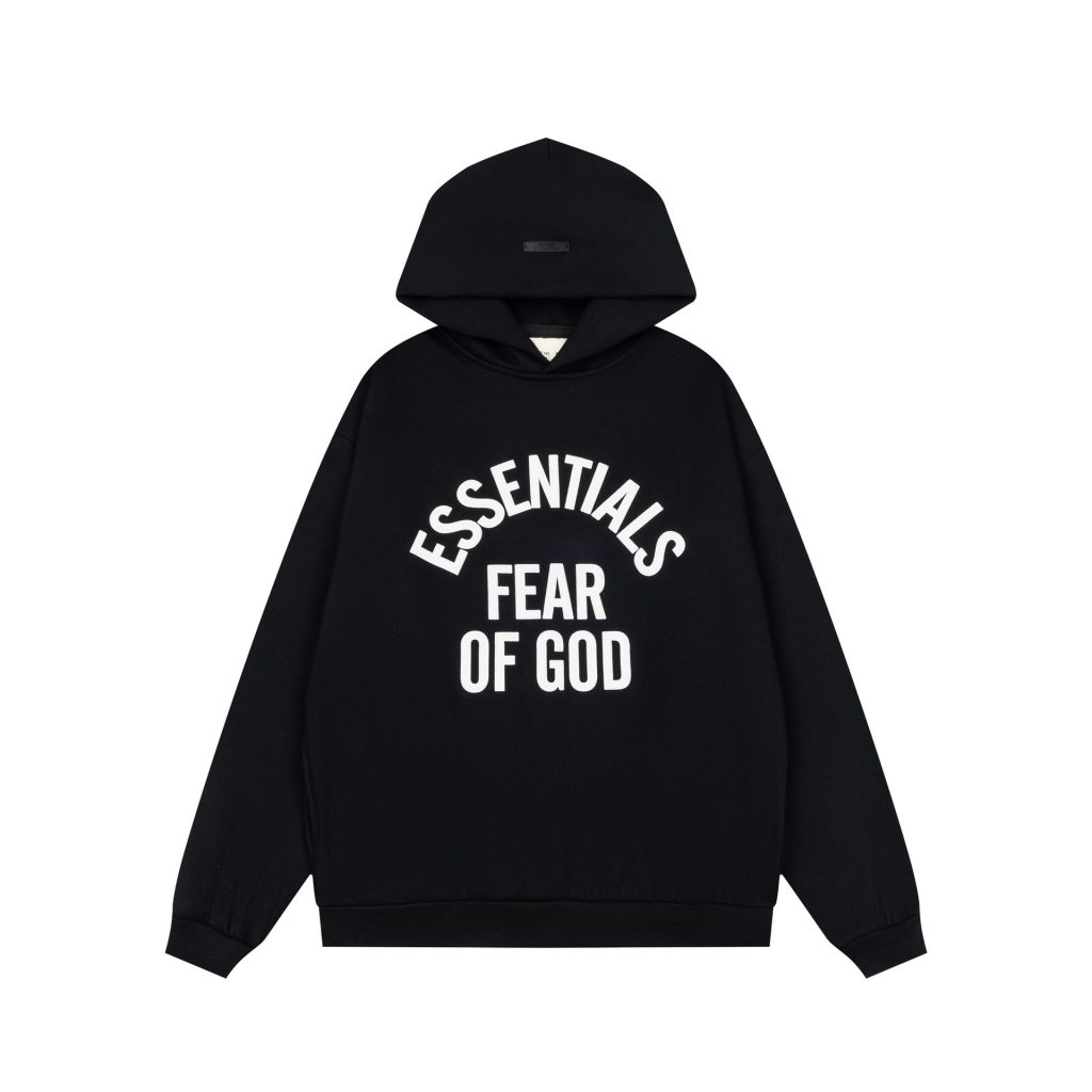 Essentials Arch Text Black Hoodie OKZY2026524