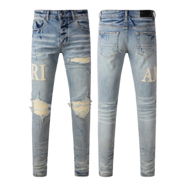 Amiri Beige Logo Light Wash Jeans OKZY202664