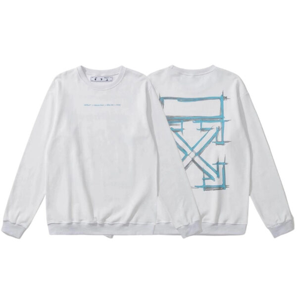 Off White Blue Sketch Arrow White Sweatshirt OKZY2026669