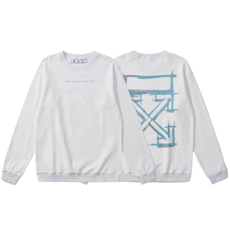 Off White Blue Sketch Arrow White Sweatshirt OKZY2026669