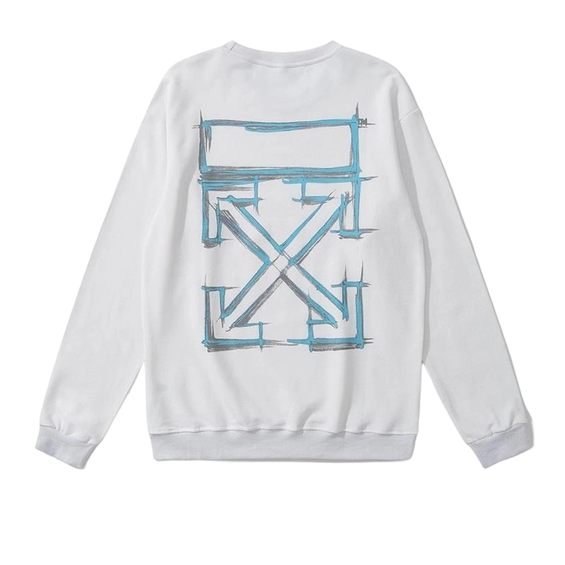 Off White Blue Sketch Arrow White Sweatshirt OKZY2026669