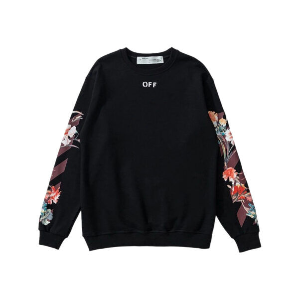 Off White Floral Sleeve Black Sweatshirt OKZY2026675