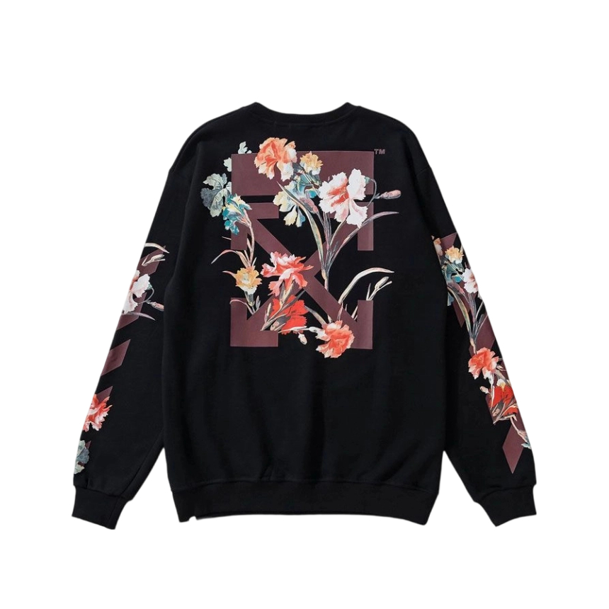 Off White Floral Sleeve Black Sweatshirt OKZY2026675