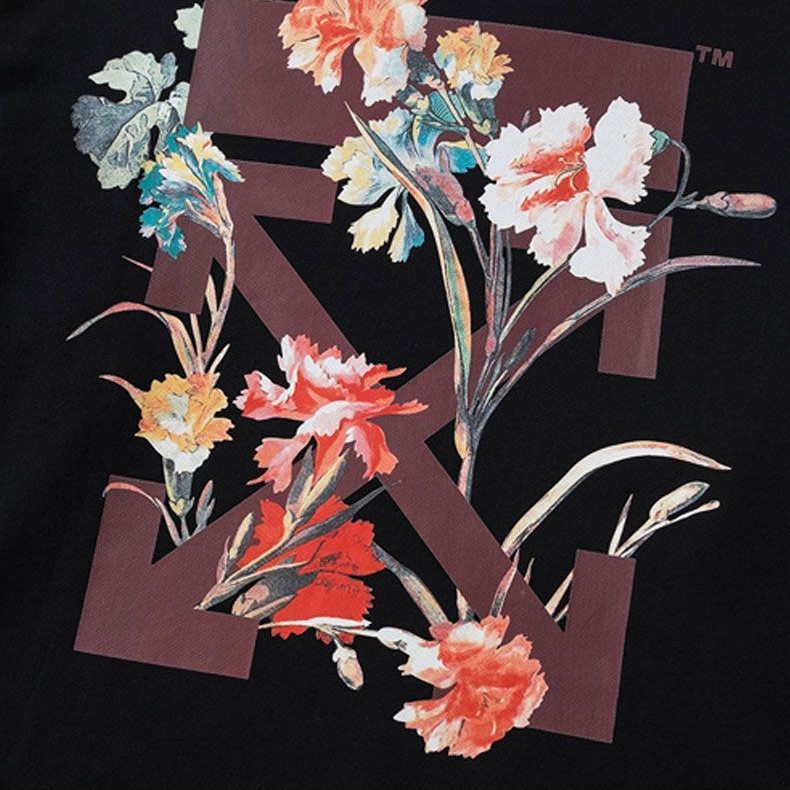 Off White Floral Sleeve Black Sweatshirt OKZY2026675