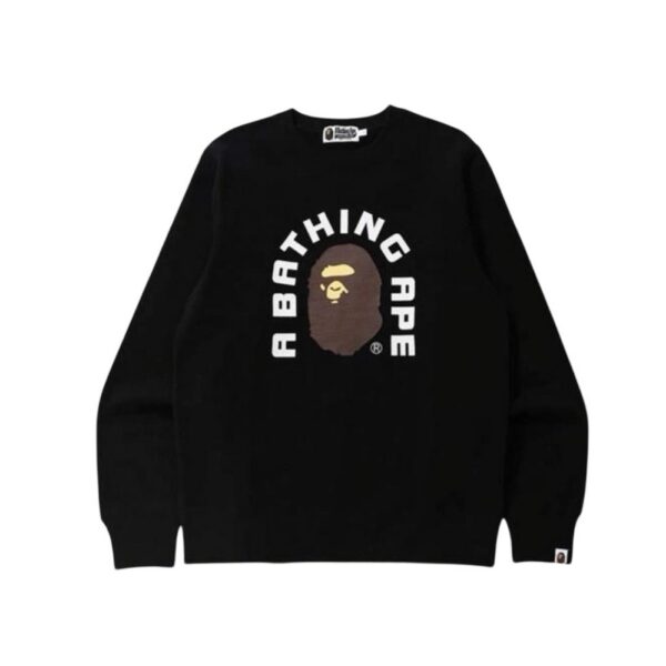 BAPE letter ape head print round neck pullover hoodie black OKZY2026754