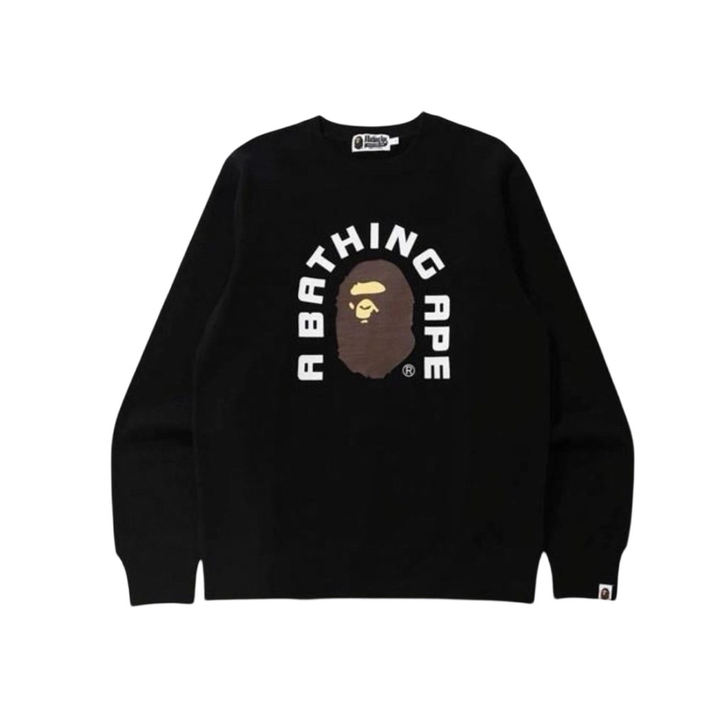 BAPE letter ape head print round neck pullover hoodie black OKZY2026754