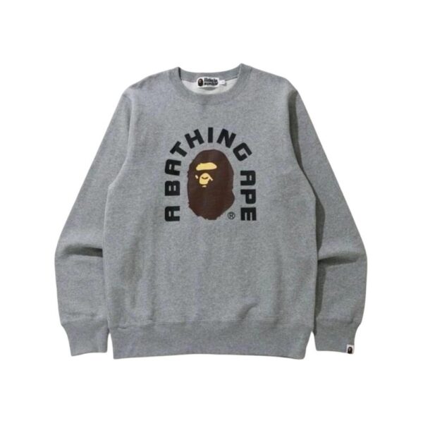 BAPE letter ape head print round neck pullover hoodie Grey OKZY2026755