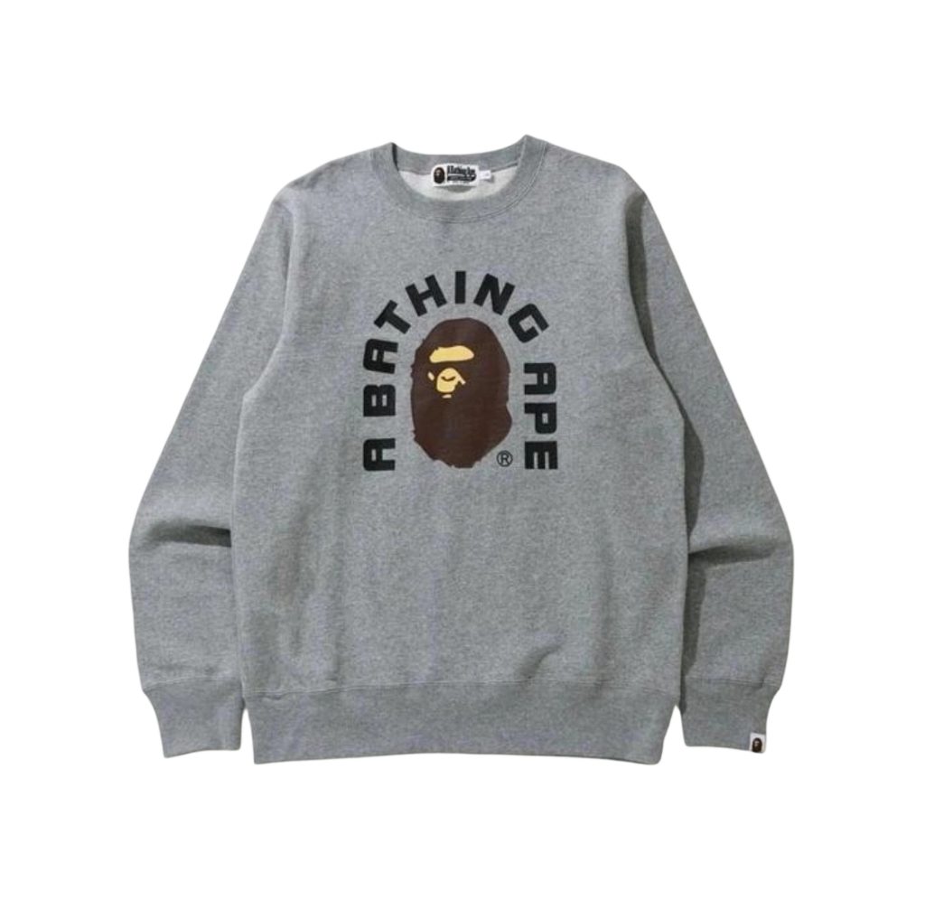 BAPE letter ape head print round neck pullover hoodie Grey OKZY2026755