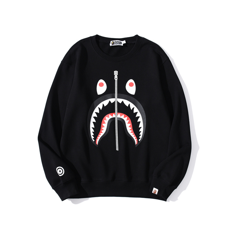 BAPE shark print round neck pullover round neck sweatshirt black OKZY2026758