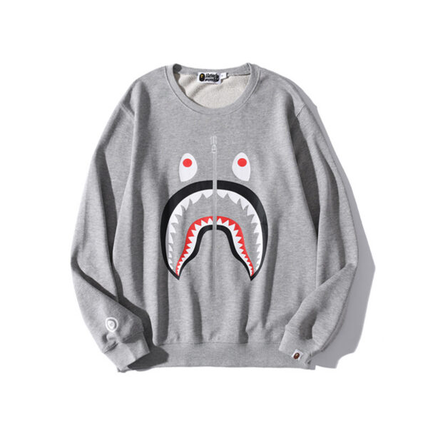 BAPE shark print round neck pullover round neck sweatshirt grey OKZY2026759