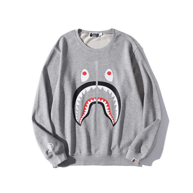 BAPE shark print round neck pullover round neck sweatshirt grey OKZY2026759