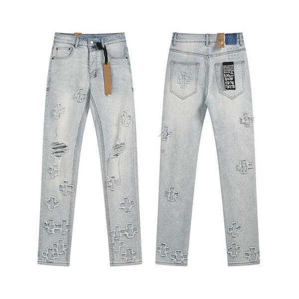 Ksubi Blue Cross Applique Distressed Denim Pants OKZY202675