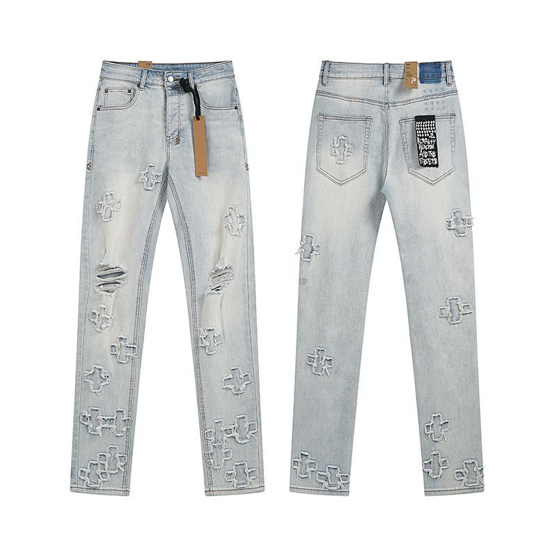 Ksubi Blue Cross Applique Distressed Denim Pants OKZY202675