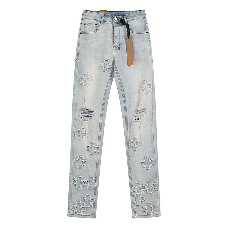 Ksubi Blue Cross Applique Distressed Denim Pants OKZY202675