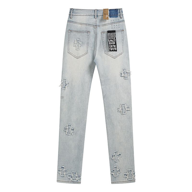 Ksubi Blue Cross Applique Distressed Denim Pants OKZY202675