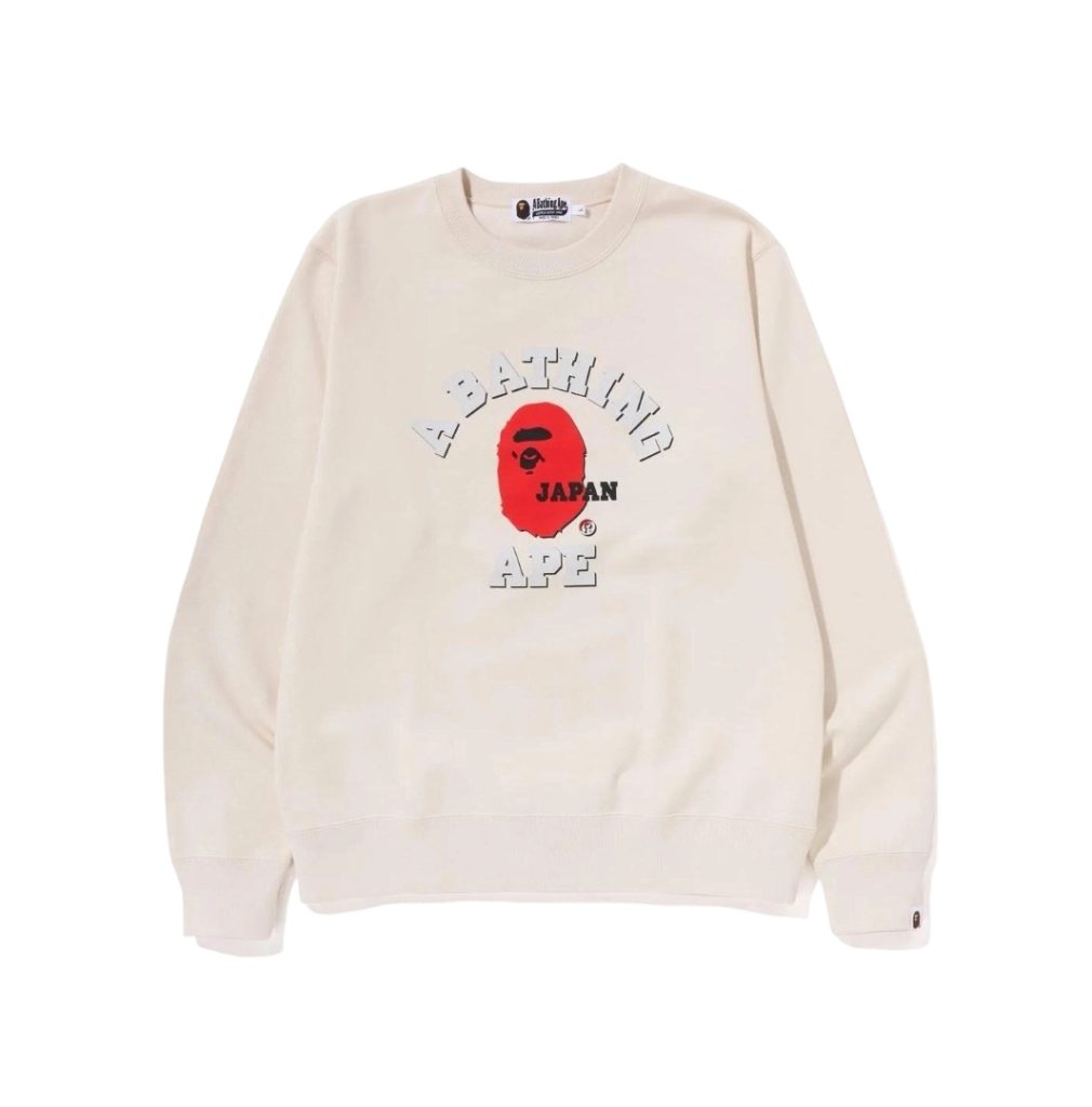 BAPE SS23 letter logo printed round neck pullover hoodie white OKZY2026762