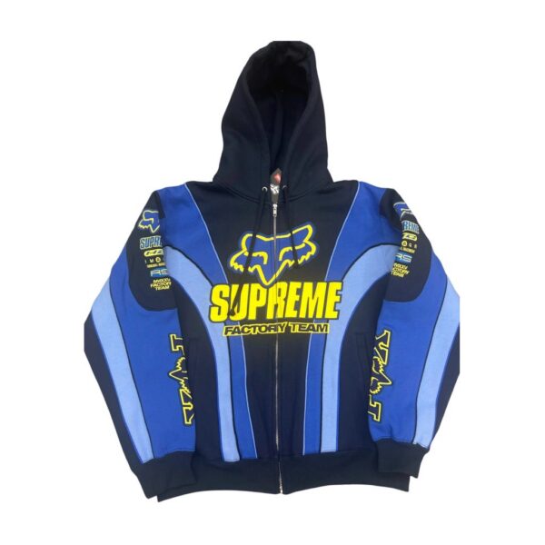 Supreme x Fox Racing Zip Up Hooded Sweatshirt Blue OKZY2026767
